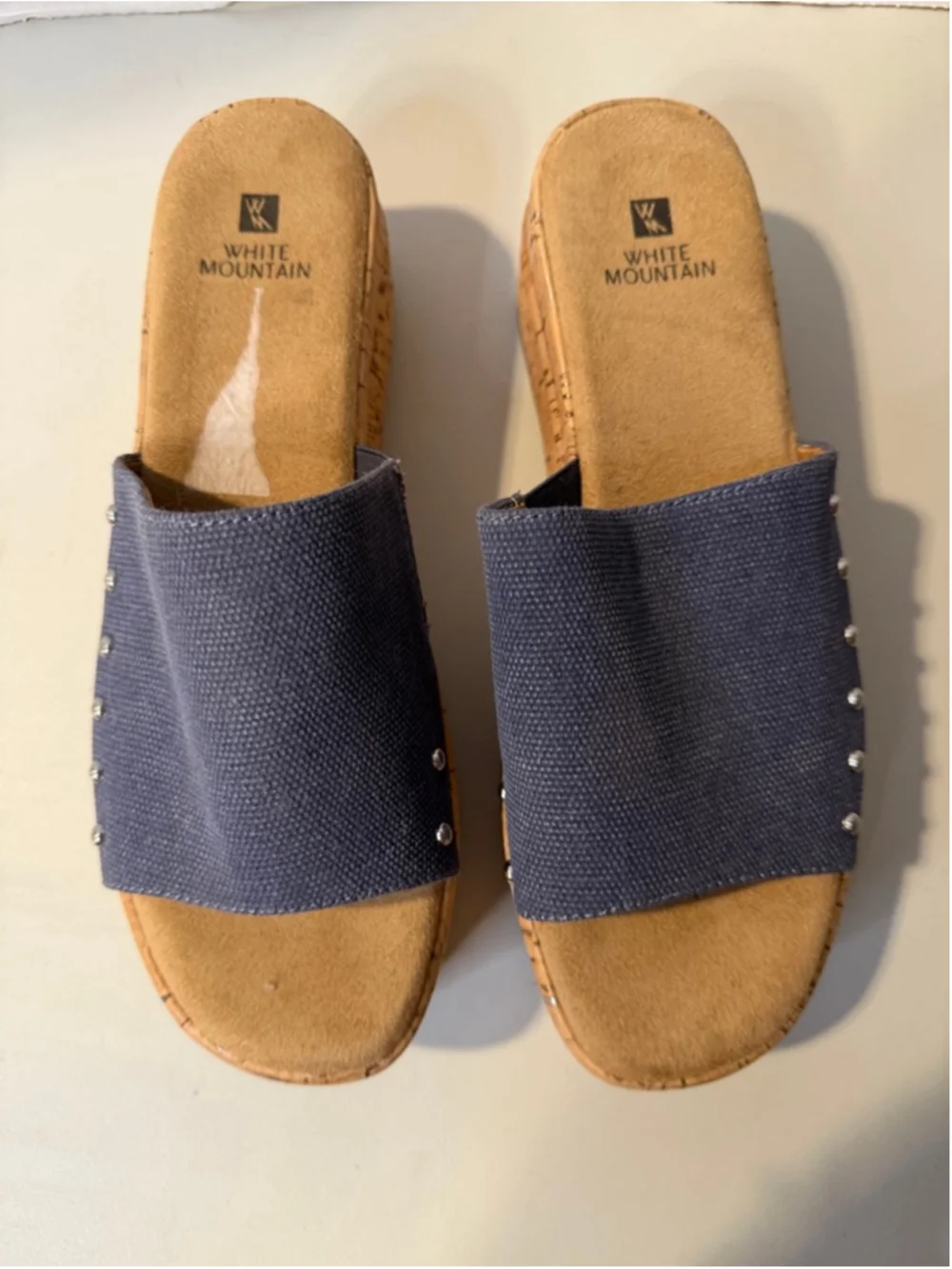 Women's White Mountain Blue Studded Cork Wedge Sandals Size 9